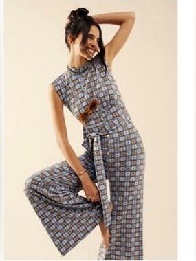 FREE PEOPLE Vibe Check One Piece Jumpsuit NWT Blue Combo Size XL